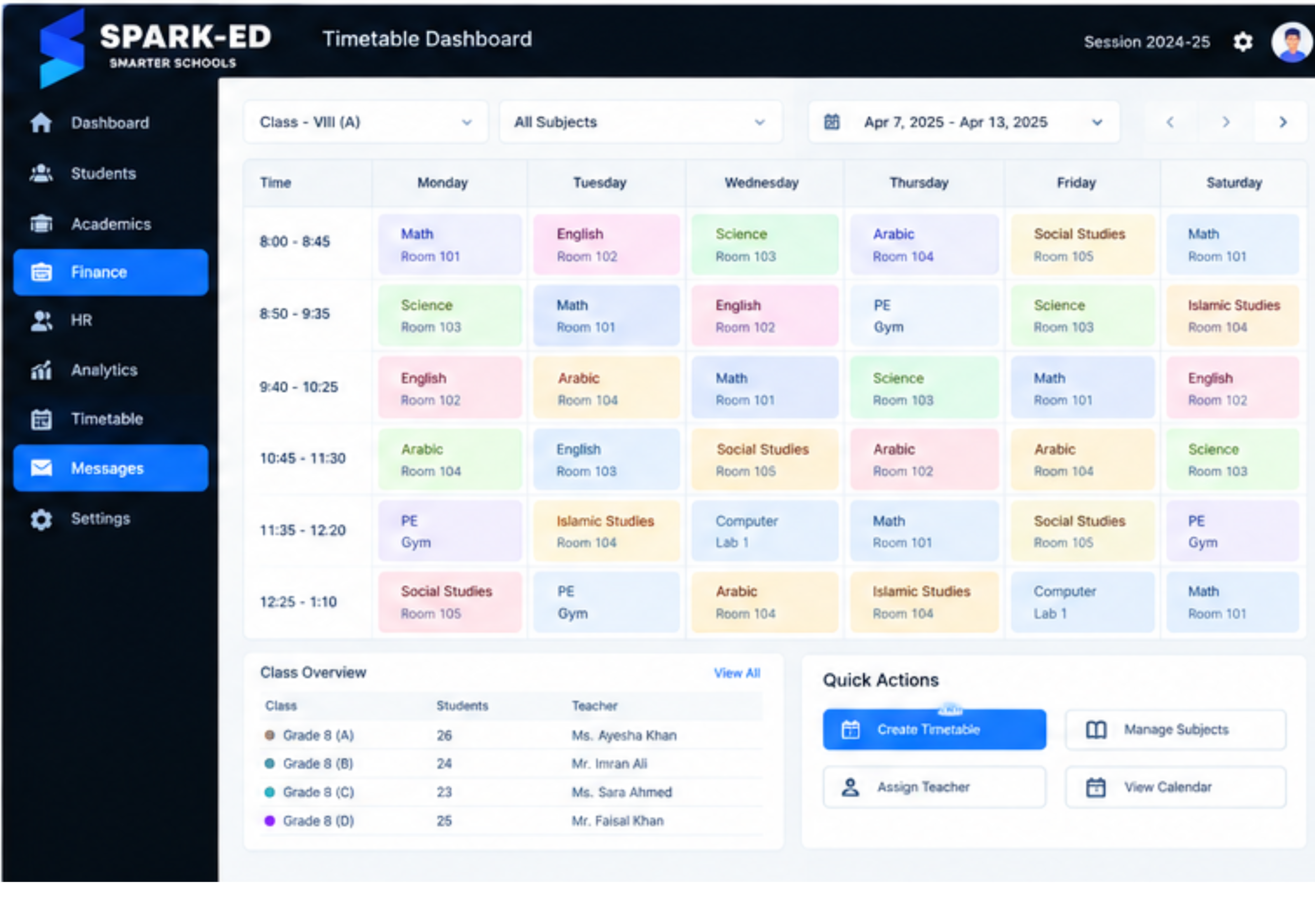 Spark-Ed Timetable Dashboard